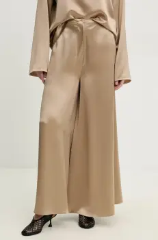 Nanushka pantaloni ZANIAH femei, culoarea bej, lat, high waist, NW25RSPA02872 imagine