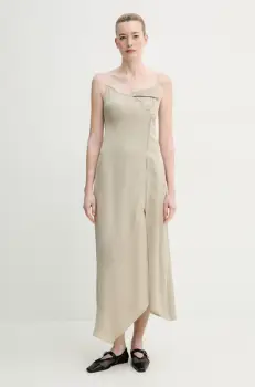 Nanushka rochie ALBINA culoarea bej, midi, evazati, NW25RSDR19172 imagine