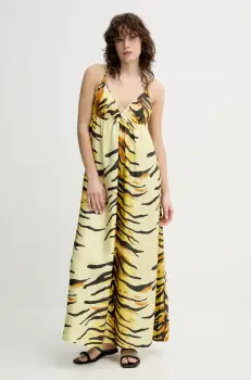 Nanushka rochie de matase DELPHY culoarea galben, maxi, evazati, NW25RSDR20458 imagine