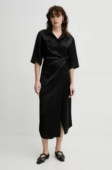 Nanushka rochie LAIS culoarea negru, midi, evazati, NW20CRDR03199 imagine