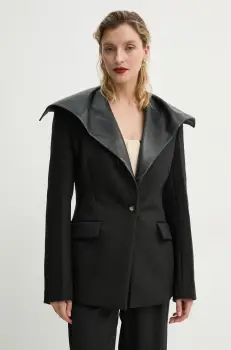 Nanushka sacou LUIZA culoarea negru, un singur rand de nasturi, neted, NW25RSOW03399 imagine