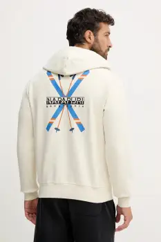 Napapijri bluza B-Fiemme culoarea bej, cu gluga, cu imprimeu, NP0A88SAN1J1 imagine