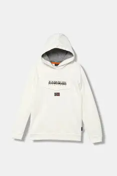 Napapijri bluza copii BURGEE culoarea alb, cu gluga, cu imprimeu, NP0A4I6T2061 imagine