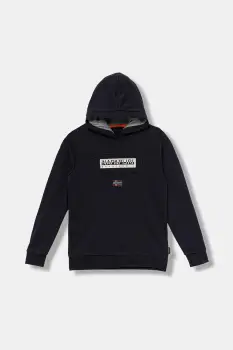 Napapijri bluza copii BURGEE culoarea bleumarin, cu gluga, cu imprimeu, NP0A4I6T1761 imagine