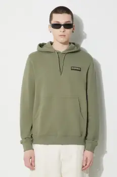 Napapijri hanorac de bumbac B-Iaato H S barbati, culoarea verde, cu gluga, cu imprimeu, NP0A4HPAGAE1 imagine