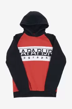 Napapijri hanorac de bumbac pentru copii culoarea rosu, cu gluga, modelator imagine