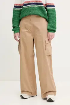 Napapijri pantaloni de bumbac M-Selva femei, culoarea bej, lat, high waist, NP0A4IL4N1Q1 imagine