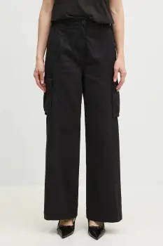 Napapijri pantaloni de bumbac M-Selva femei, culoarea negru, lat, high waist, NP0A4IL49411 imagine
