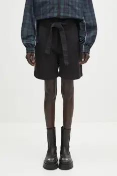 Napapijri pantaloni scurti din in N-Nice culoarea negru, uni, high waist, NP0A4IEX9411 imagine