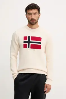 Napapijri pulover de bumbac D-Mura culoarea bej, NP0A891UN1J1 imagine