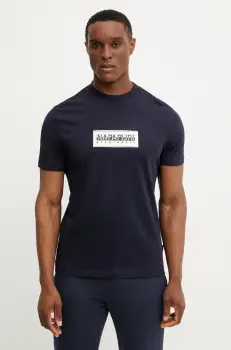 Napapijri tricou din bumbac S-Box barbati, culoarea albastru marin, cu imprimeu, NP0A4I3L1761 imagine