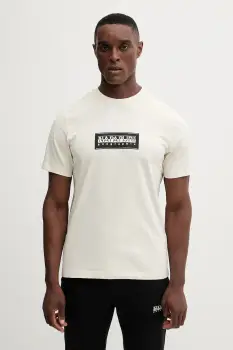 Napapijri tricou din bumbac S-Box culoarea bej, cu imprimeu, NP0A4I3LN1J1 imagine