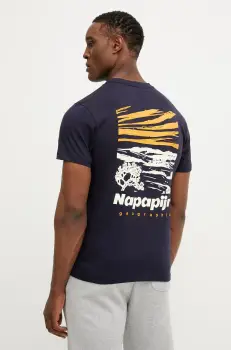 Napapijri tricou din bumbac S-Vignoni barbati, culoarea albastru marin, cu imprimeu, NP0A4ILX1761 imagine