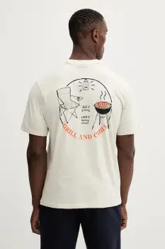 Napapijri tricou din bumbac S-Yukis culoarea bej, cu imprimeu, NP0A8925N1J1 imagine