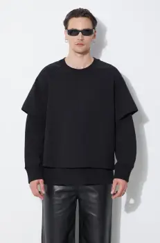 Neil Barrett bluza Slim Dropped Shoulder Double Layer Sweatshirt barbati, culoarea negru, neted, MY72251R-Y501-001N imagine