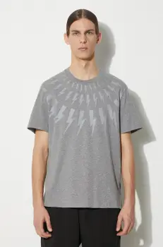Neil Barrett tricou din bumbac Fairisle Thunderbolt Slim barbati, culoarea gri, cu imprimeu, MY70007S-Y524-756N imagine
