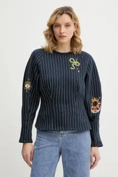 Never Fully Dressed bluza Barrel culoarea bleumarin, cu imprimeu, NFDTO2060 imagine