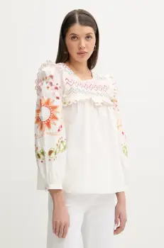 Never Fully Dressed bluza femei, culoarea alb, cu imprimeu, NFDTO1504 imagine