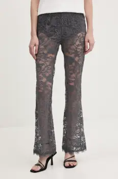 Never Fully Dressed pantaloni Charcoal Lace femei, culoarea gri, evazati, high waist, NFDTR453 imagine