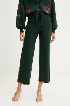 Never Fully Dressed pantaloni culoarea verde, drept, high waist, NFDKN730 imagine