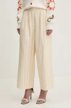 Never Fully Dressed pantaloni femei, culoarea galben, lat, high waist, NFDTR409 imagine