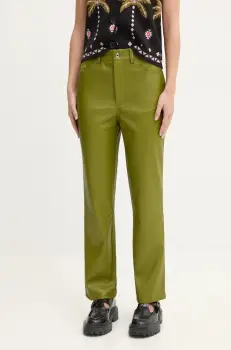 Never Fully Dressed pantaloni femei, culoarea verde, drept, high waist, NFDTR328 imagine