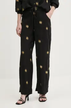 Never Fully Dressed pantaloni Gold Sun Elissa femei, culoarea negru, lat, high waist, NFDTR405 imagine