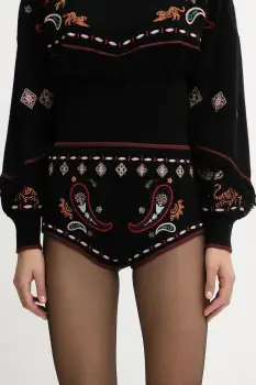 Never Fully Dressed pantaloni scurti culoarea negru, cu imprimeu, high waist, NFDKN745 imagine