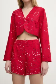 Never Fully Dressed pantaloni scurti Gem femei, culoarea rosu, cu imprimeu, high waist, NFDTR423 imagine