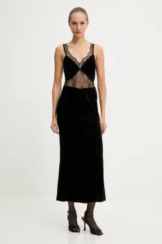 Never Fully Dressed rochie de catifea culoarea negru, maxi, drept, NFDDR3012 imagine