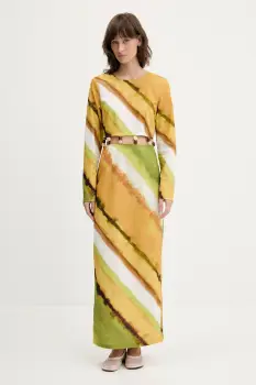 Never Fully Dressed rochie din amestec de in culoarea galben, maxi, drept, NFDDR2014 imagine