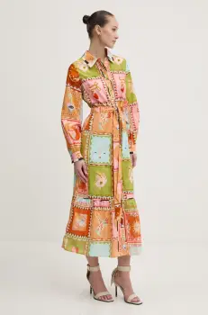 Never Fully Dressed rochie din amestec de in culoarea portocaliu, midi, evazati, NFDDR1782 imagine