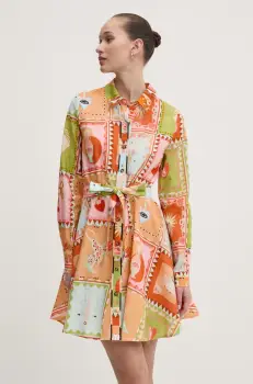 Never Fully Dressed rochie din amestec de in culoarea portocaliu, mini, evazati, NFDDR1781 imagine