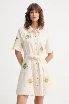 Never Fully Dressed rochie din amestec de in Lauren culoarea bej, mini, evazati, NFDDR2810 imagine