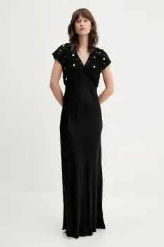 Never Fully Dressed rochie din amestec de lana culoarea negru, maxi, drept, NFDDR2058 imagine