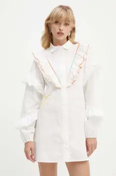 Never Fully Dressed rochie din bumbac Austin Mini culoarea alb, mini, evazati, NFDDR1436 imagine