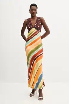 Never Fully Dressed rochie din bumbac culoarea portocaliu, maxi, evazati, NFDDR2267 imagine