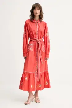 Never Fully Dressed rochie din bumbac culoarea rosu, midi, evazati, NFDDR1965 imagine