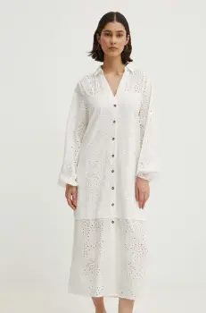 Never Fully Dressed rochie din bumbac Jenna Shirt dress culoarea alb, midi, drept, NFDDR1349 imagine