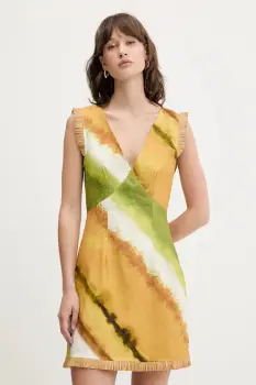 Never Fully Dressed rochie din in culoarea galben, mini, drept, NFDDR1962 imagine