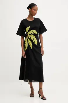 Never Fully Dressed rochie din in culoarea negru, maxi, mulata, NFDDR2038 imagine