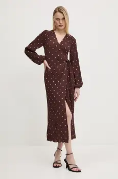 Never Fully Dressed rochie Plisse culoarea maro, midi, drept, NFDDR1932 imagine