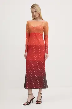 Never Fully Dressed rochie Sunset Mesh culoarea portocaliu, midi, drept, NFDDR1747 imagine