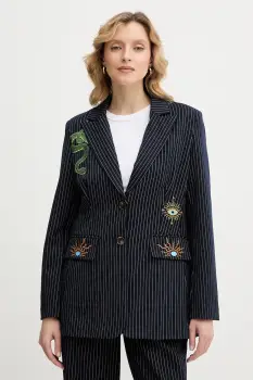 Never Fully Dressed sacou Taylor culoarea bleumarin, un singur rand de nasturi, cu imprimeu, NFDOU449 imagine