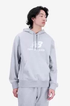 New Balance bluza barbati, culoarea gri, cu gluga, cu imprimeu imagine