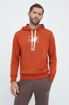 New Balance bluza barbati, culoarea maro, cu gluga, cu imprimeu imagine