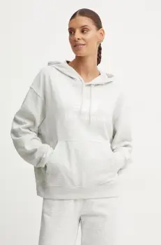 New Balance bluza femei, culoarea gri, cu gluga, cu imprimeu, WT41504AHH imagine