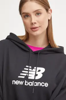 New Balance bluza femei, culoarea negru, cu gluga, cu imprimeu, WT41504BK imagine