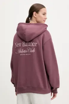 New Balance bluza femei, culoarea violet, cu gluga, cu imprimeu, WT51947FDP imagine