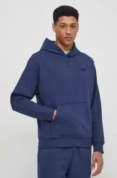 New Balance hanorac de bumbac barbati, culoarea albastru marin, cu gluga, cu imprimeu imagine